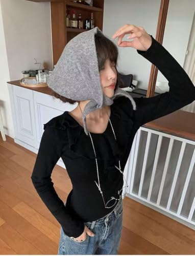 Knit Triangle Scarf for Women Pull Through Scarf Head Scarf Y2k Neckerchief Downtown Girl Aesthetic Accessories3