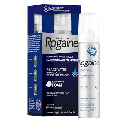 Mens Rogaine 5% Minoxidil Foam for Hair Regrowth Topical Hair Loss Treatment for Men to Regrow Fuller Thicker Hair Unscented Minoxidil Topical Aerosol 1-Month Supply 2.11 oz