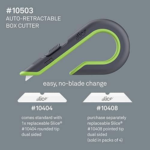 Slice 10503 Auto Retractable Box Cutter Work Knife | Ceramic Blade Stays Out When In Use - Reduces Accidents And Last Up To 11x Longer Than Steel