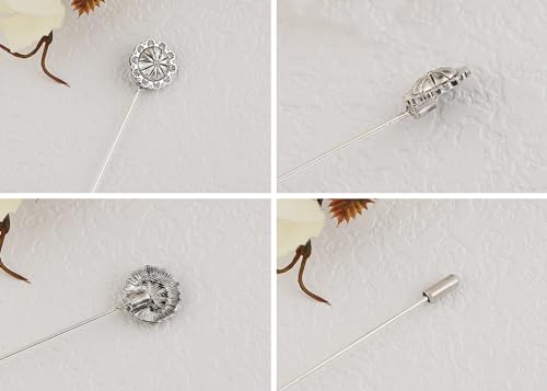 Image of Alilang Women's Vintage Golden Metal Hollow Out Design Crystal Rhinestone Pearl Crown Hat Pin 5in Length Silver Flower Brooch