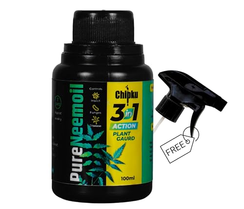 Chipku Pure Cold Pressed Water Soluble Neem Oil 100ml With Free Spray Gun Concentrate For Plants & Garden For Indoor & Outdoor Removes Aphids Fungus Thriphs Mildew For Making 20 Lit Neem Spray Bottles