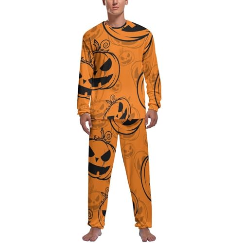 Pyjama homme Halloween à motif citrouille avec haut manche longue et pantalon de nuit confortable