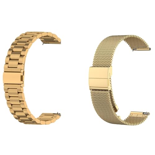 2 Piezas Correa de Pulsera de Metal Compatible con Polar Pacer Correa, 20mm Pulsera de Repuesto de Acero Inoxidable Premium para Polar Pacer (Oro)