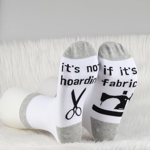 MBMSO Sewing Socks It's Not Hoarding If It's Fabric Quilter Socks Funny Quilting Gifts for Sewing Lover Sewing Themed Socks4