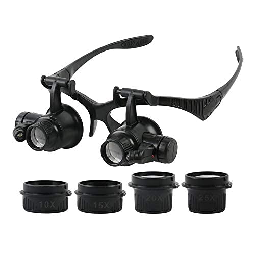 Lupa de reparación montada en la Cabeza, Diadema con luz LED, Gafas, Lupa de 2,5X, 4X, 6X, 8X, 10X, 15X, 20X y 25X, Lente óptica, Lupa de Vidrio para relojero y joyería.