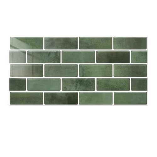 Commomy 12 Pièces Credence Adhesive pour Cuisine et Salle de Bain, Stickers Adhésive Carrelage Autocollant Mural, 30 x 15 cm, Vert Marbre, Stickers Carrelage...