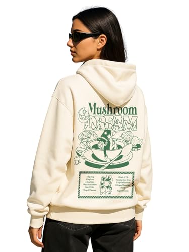 Image of JUNEBERRY Cotton Fleece Regular Fit Hooded Sweatshirt Lastest Back Graphic Printed Winter Hoodies for Women (Available in Colors: Black, SOYA Bean, Orange, Marshmellow, White & Lilac)