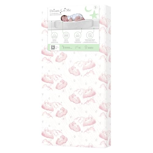 Image of Dream On Me Serene Snooze 5” 2-in-1 Crib & Toddler Mattress, Dual-Sided Infant & Toddler Support, Waterproof & Stain Resistant, GREENGUARD Gold & Baby Safety Alliance Certified – Pink Cloud