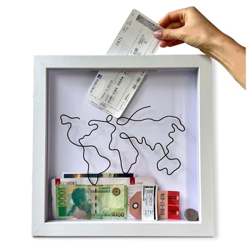 Adventure Archive Box,Travel Memory Box,Ticket Shadow Box with Slot, Wood Hanging Memory Box, 8/12Inch Memory Boxes (White,8IN)
