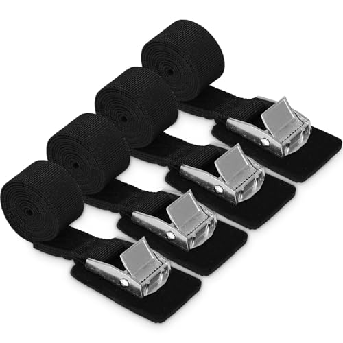 LEAZZLE 4 Piezas 100cm x 25mm Cinchas de Amarre Pequeñas, Correa de Amarre de Ajustables, Acolchada, Cincha de Amarre Negro, para Bicicleta, Coche, Moto, Portabicicletas, Equipaje, Resistente a 200 KG