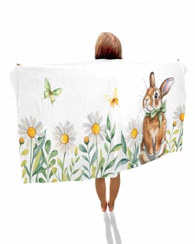 Roses Garden Microfiber Beach Towel Rabbit Butterfly Daisy Bunny Pastoral Flowers Absorbent Quick Dry Beach Towels for Kids Women Adults Sand Proof Travel Pool Swimming Camping Blanket 31x62 Inch