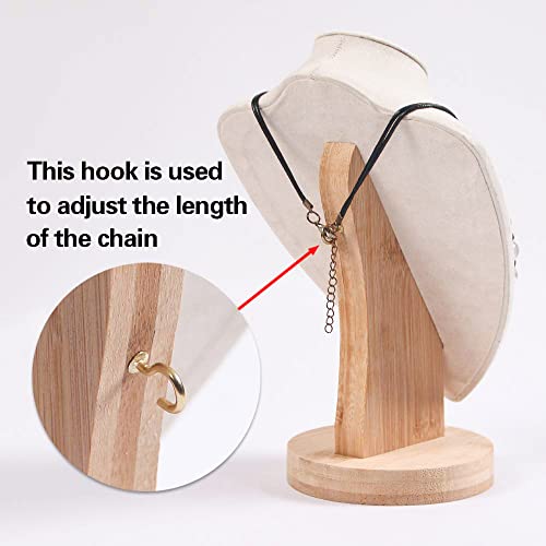 Coward Bamboo Necklace Display Chain Bust Stand Holder For Show Jewelry Organizer Model (beige velvet, 9.2") by Coward - Image 3