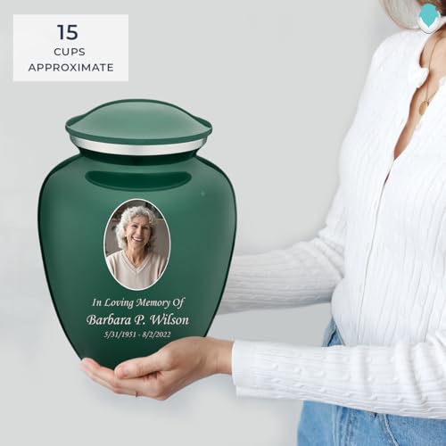 Image of Geturns - Adult Cremation Urns for Human Ashes I Large Green Photo Funeral Urn for Female and Male I 200 lbs