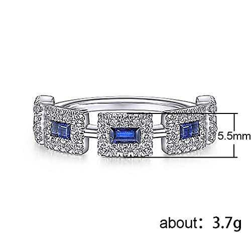 925 Sterling Silver Plated Emerald Shaped Simulated Blue Sapphire Wedding Band Ring for Women3