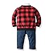 Moyikiss Studio Fashion Boys 3Pcs Outfits Long Sleeve Bowtie White Shirt+Plaid Outerwear+Jeans Casual Clothes Sets (Red, 70/6-12M)