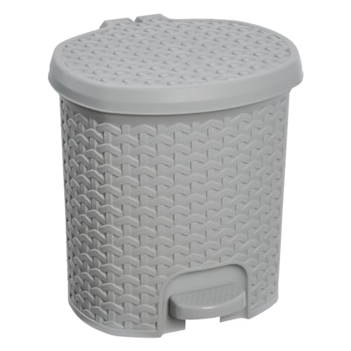 Image of keeeper Multi-Purpose bin with lid, Rattan Design, Capacity 5.5 L, Size 22.5 x 24 x 26 cm, Nordic Grey