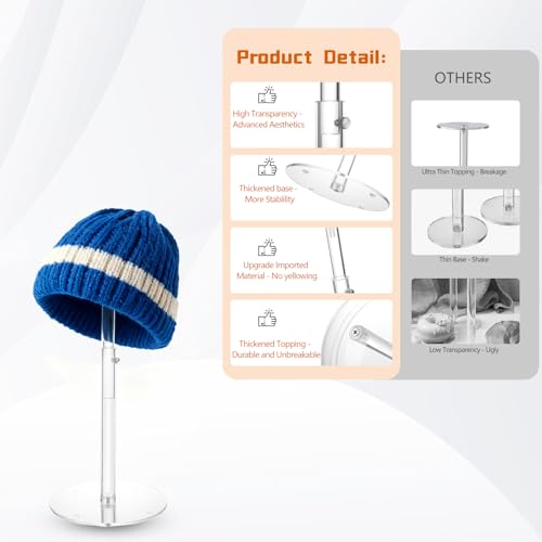 アクリル帽子ディスプレイスタンド 高さ8インチ~16インチの高さ調節可能なベースボールキャップホルダースタンド 2個パック クリアカウボーイハットディスプレイ ウィッグビーニー フェドーラハット ドームディスプレイラック 小売業者 サロン ホームクローゼット用 [4]