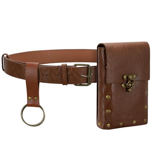 WERFORU Medieval Renaissance Leather Pouch Belt for Women - Cosplay Costume Accessory, B-Coffee, Fits Waist Size 28"-43"2