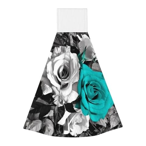 BWLHJKE Coral Velvet Hand Wipes Kitchen Dish Cloths Black White Teal Gray Rose Flowers Hand Towels Microfiber Cleaning Cloths for Bathroom Hanging Washcloths Kitchen Towels Absorbent Dish Towels Cover