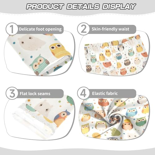 KLL Cute Animal Pattern Cartoon Owls Toddler Girls' Leggings Comfortable High Waisted Sweatpants Gym3