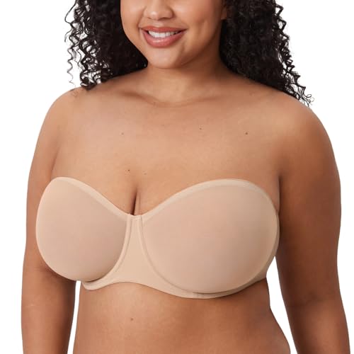 Image of DELIMIRA Women's Cosnufy Strapless Bra Sheer Mesh Plus Size Unlined Underwire Bras