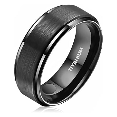 JEROOT Titanium Magnetic Rings for Men Women, Step Edge Sleek Design Magnetic Rings 2 Strong Magnets with Jewelry Gift Box 5mm(3500 Gauss) (8mm,22.2mm(13#), Black) Cover