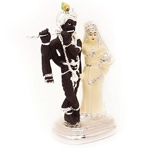 Image of Idolkart Pure 999 Silver Coated Radha Krishna Murti Idol - Radha Krishna Statue for Home Decor, Radha Krishna Murti Idol for Gift - Crafted by Experienced Artisans - 5 Inch
