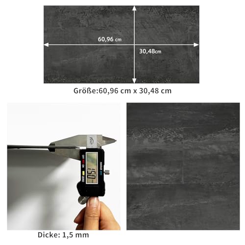 Mulgreat - PVC Bodenbelag - 12 Fliesen Selbstklebende Vinyl-Fliesen - Vinylboden - Betoneffekt - Vinylboden Selbstklebend - 60,96 cm x 30,48 cm Dicke 1,5 mm 2.23m²
