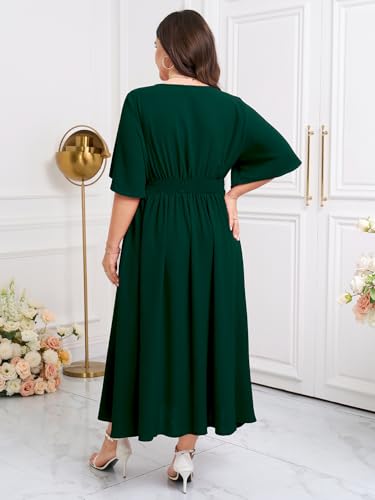 Image of SCOMCHIC Womens Plus Size Summer Maxi Dress Short Sleeve V-Neck Lace Boho A-Line Slit Flowy Wedding Guest Cocktail Dresses