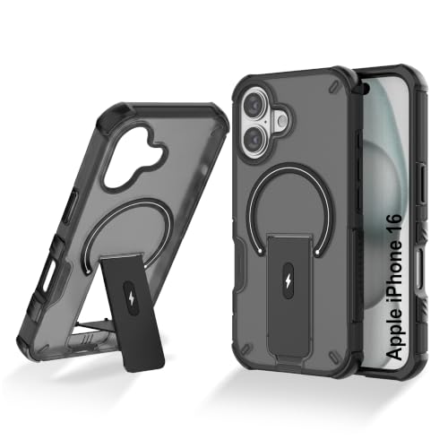 Image of ZAP CASE Matte Kickstand Case for iPhone 16 | Magsafe Compatible | Premium Polycarbonate Back + Flexible TPU Bumper | Foldable Stand | Military-Grade Drop Protection | Anti-Fingerprint | Black