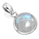 JEWELOPORIUM Natural White Rainbow Moonstone 925 Silver Pendant for Women Gemstone Cocktail Silver Pendant Necklace Friendship Day Gift Victorian Jewelry
