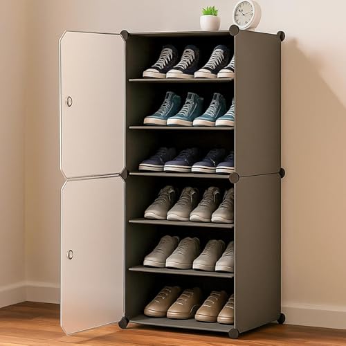 Image of Premium Modular Plastic Shoe Rack for Home | ๐ ๐๐๐๐๐
Shoe Rack with 3 Doors, Hook Holder for Home Storage Organizer with Metal Door Frame to Cover Chappal Slipper Sandals Shoes - Grey