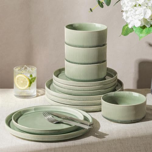 GBHOME Stoneware Dinnerware Sets for 4,12-Piece Plates and Bowls Set