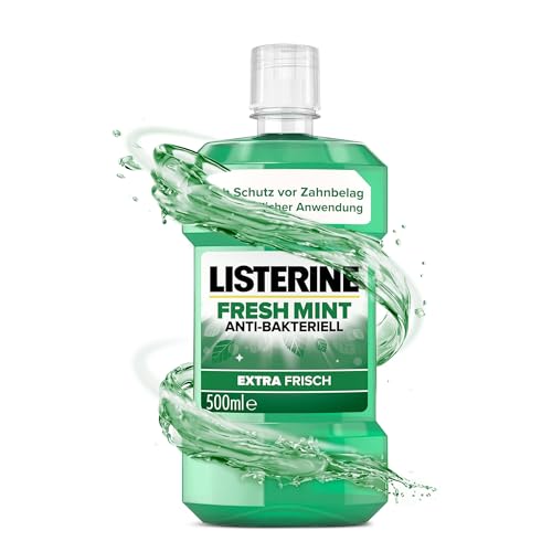 Listerine Fresh Mint antibakterielle Mundspülung für frischen Atem, mit ätherischen Ölen, bekämpft Mundgeruch verursachende Bakterien, mit frischem Minzgeschmack