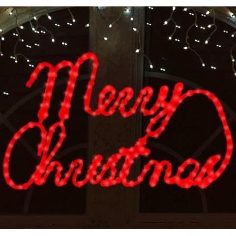 LAMPHOME [Large 24"x13.5" 180 LED Merry Christmas Neon Motif Super-Bright Red LEDs Outdoor Christmas Decoration with UL Standard Adaptor Waterproof for Outdoor Home Party Wall Hanging Holiday Cover