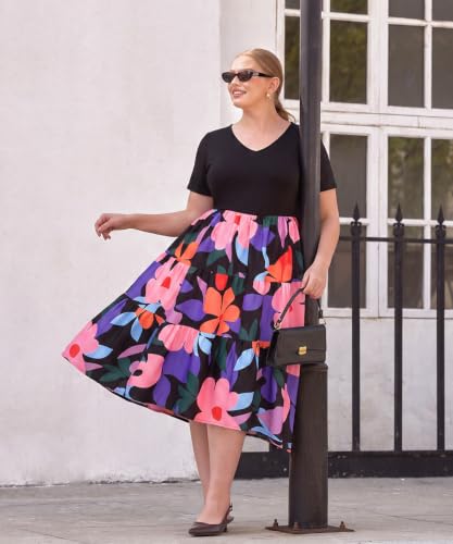 Image of CARCOS Plus Size Dresses for Women Summer Short Sleeve V Neck Patchwork Dresseses XL-5XL