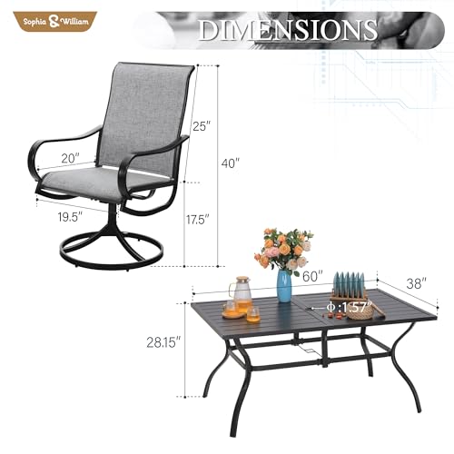 Image of Sophia & William Outdoor Dining Set Patio Dining Set for 6 Outdoor Table and Chairs 7 Pieces Outdoor Patio Set with Swivel Patio Chairs 60 inchx 38 inch Metal Table for Garden Pool All Weather Grey