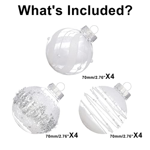 Xmasexp Christmas Ball Ornaments Set-70Mm/2.76" Large Shatterproof Clear Glitter Pastic Christmas Ball Ornaments Xmas Tree Decoration Delicate Hanging Ornament For Xmas Party (12 Counts,Snow White) #TOP1