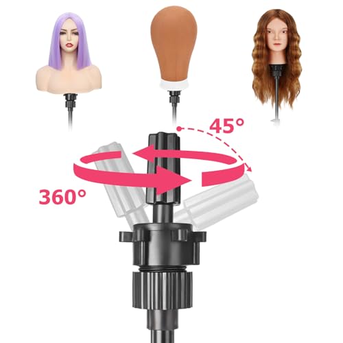 Pet Baby Mannequin Head Stand, Adjustable Wig Stand, Reinforced Metal Mannequin Head Stand for Cosmetology Hairdressing Training, Pink