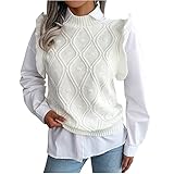 Vests for Women, Knitted Sweater Oversized V Neck Sweater Vest Tunic Cute Sweaters Women Plus Size Women's Casual V-Neck Pullover Shirt Solid Color Sleeveless Sweater Vest (L, White)