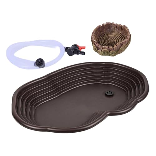 Generic Reptile Water Dish Reptile Bathing Dish Pool,Decorative Habitat Decor Turtle Water Dish for Bearded Dragons Snake Rest Bath, with drainage, 39x26.5x5cm