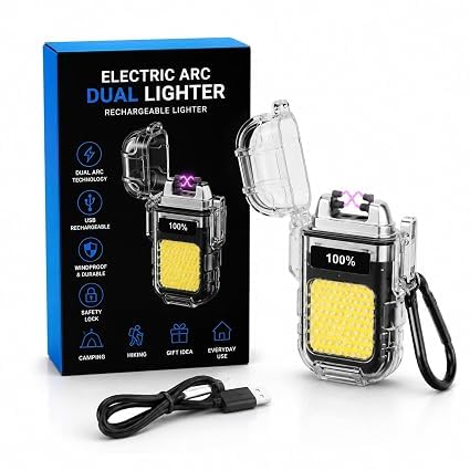 USB Type-C Rechargeable Electric Arc Lighter with COB LED Flashlight, Windproof Waterproof Plasma Lighter for Camping, Hiking, Travel & Outdoor Emergency Use-picture-29
