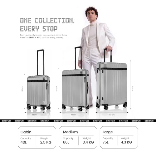 Image of SNITCH VITTO Large Size Light Grey Polycarbonate Hard Travel Suitcase - Trolley Bag Large Size & Luggage with 8 Wheels, Premium Lock, Wet Pouch & Free Shoe Bag