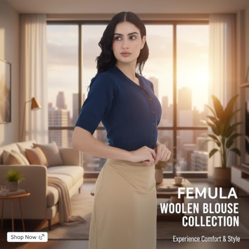 Image of Women Winter Wear V-Neck Half Sleeves Regular Fit Woollen Blouse