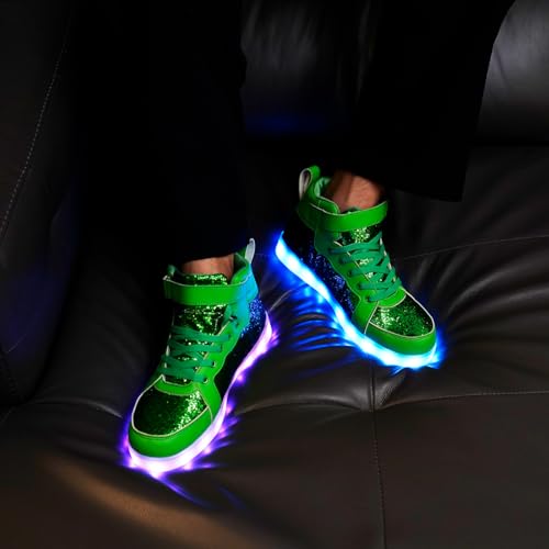 Image of Glitter Led Shoes Light Up Shoes High Top Sneakers for Women Men Flashing Dancing Shoes for Halloween Christmas Party with USB Charging
