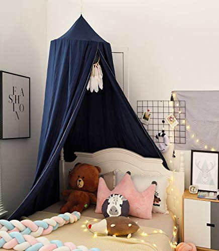 Lit Canopy pour filles avec étoiles Cordon Lights, Double Sheer Mesh Lightproof Canopy Bed Curtains Bed Netting-Extra Large pour Twin Full Queen King Bed, Castle Play Tent Hanging House Décor, Dark Bl