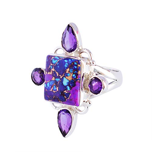 Bague améthyste et turquoise argent 925 le cadeau d'anniversaire idéal pour elle