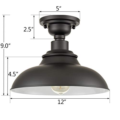 Samteen Farmhouse Semi Flush Mount Ceiling Light Semigloss Black 1-Light Industrial Barn Shade Hallway Light Fixture Ceiling For Bedroom, Dining Room, Kitchen #TOP4
