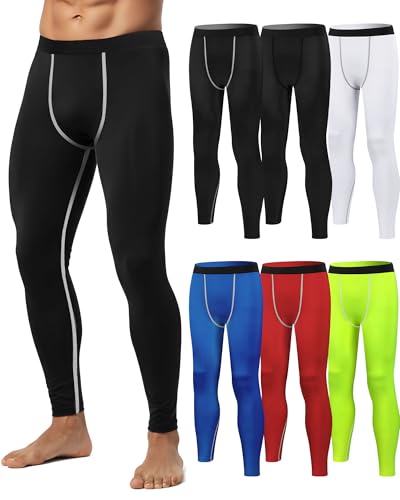 Hicarer 6 Pack Men's Compression Pants Workout Pants Athletic Compression Leggings Running Tights for Men Sport Supplies
