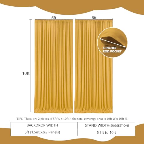 2 Panels Gold Backdrop Curtain, 10 x 10 Feet Polyester Background Curtains for Parties, Weddings, Baby Showers, Halloween, Christmas, Birthday Party Photoshoot Backdrop Curtains Decorations by Zankubom - Image 2